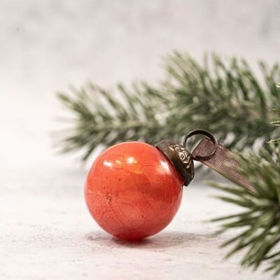 Set of 6 Small 1" Peach Crackle Glass Christmas Decorations Baubles