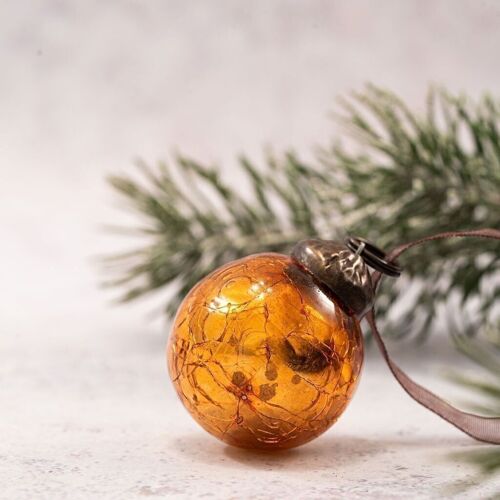 Set of 6 Small 1" Honey Crackle Glass Christmas Decorations Baubles
