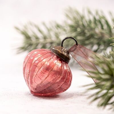 Set mit 6 kleinen 2,5 cm großen, lilafarbenen Crackle-Glas-Weihnachtsdekorationslaternen