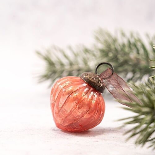 Set of 6 Small 1" Peach Crackle Glass Christmas Decorations Lanterns