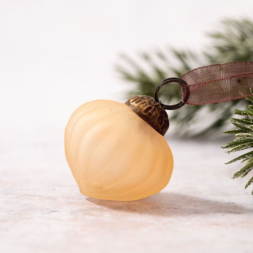 Set di 6 piccole lanterne per decorazioni natalizie in vetro smerigliato champagne da 2,5 cm