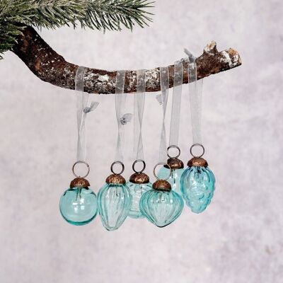 Set of 6 Small Mixed design 1" Mint Luster Glass Baubles