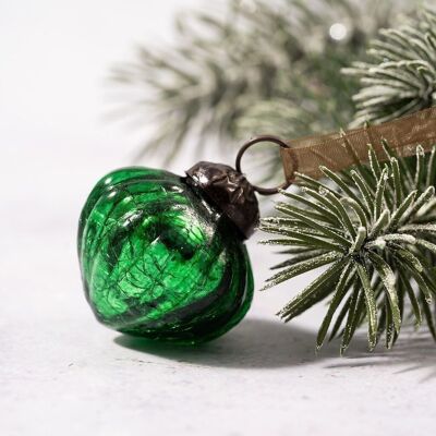 Set mit 6 kleinen 2,5 cm großen smaragdgrünen Crackle-Glas-Weihnachtsdekorationslaternen