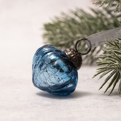 Set mit 6 kleinen himmelblauen 2,5 cm großen Crackle-Glas-Weihnachtsdekorationslaternen