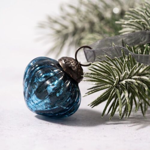 Set of 6 Small Teal 1" Crackle Glass Christmas Decorations Lanterns