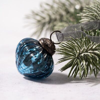 Juego de 6 faroles decorativos navideños de cristal craquelado de 1" de color verde azulado pequeño