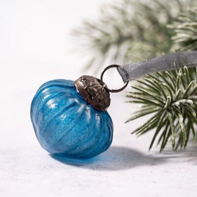 Set mit 6 kleinen 2,5 cm großen, blaugrünen Milchglas-Weihnachtsdekorationslaternen