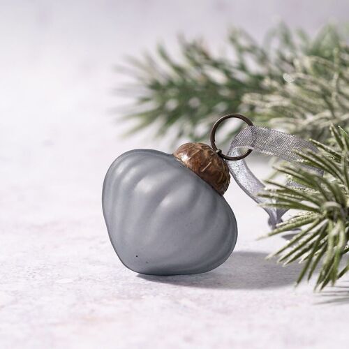 Set of 6 Small 1" Slate Frosted Glass Christmas Decorations Lanterns