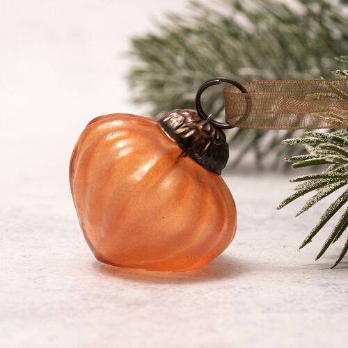 Set of 6 Small 1" Tangerine Frosted Glass Christmas Decorations Lanterns