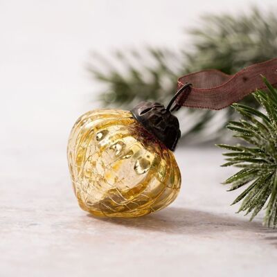 Set of 6 Small 1" Gold Crackle Glass Christmas Decorations Lanterns