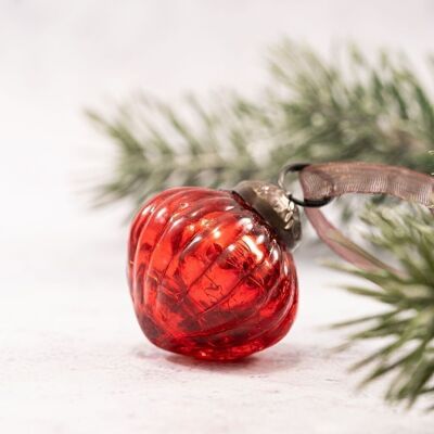 Juego de 6 faroles decorativos navideños pequeños de cristal craquelado rojo de 1"