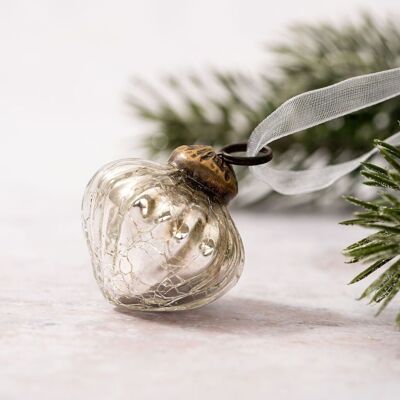 Set mit 6 kleinen 2,5 cm großen silbernen Crackle-Glas-Weihnachtsdekorationslaternen