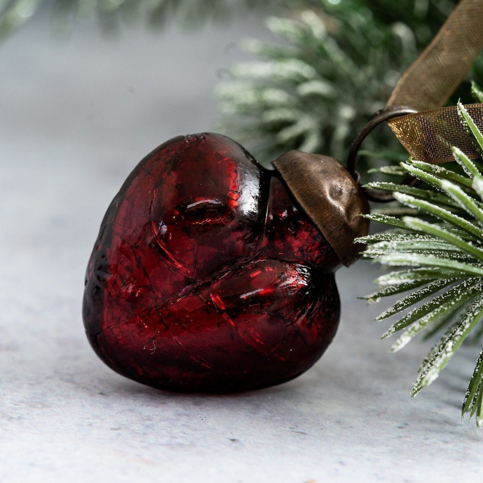 Set di 6 piccoli cuori pendenti in vetro da vino craquelé da 1 pollice