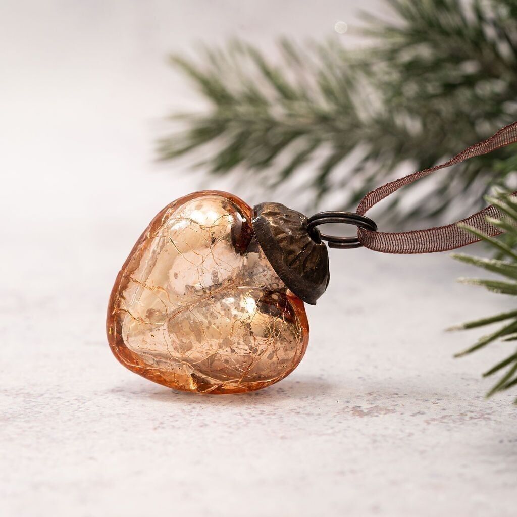 Set di 6 piccoli cuori pendenti in vetro craquelé rosa da 1 pollice