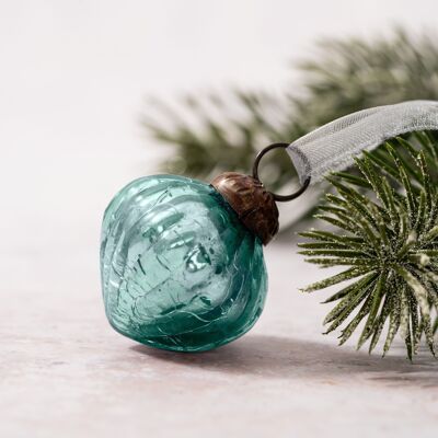 Set mit 6 kleinen 2,5 cm großen, mintfarbenen Crackle-Glas-Weihnachtsdekorationslaternen