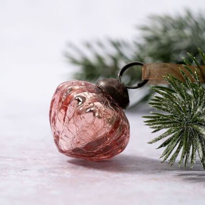 Juego de 6 faroles decorativos navideños pequeños de cristal craquelado rosa de 1"