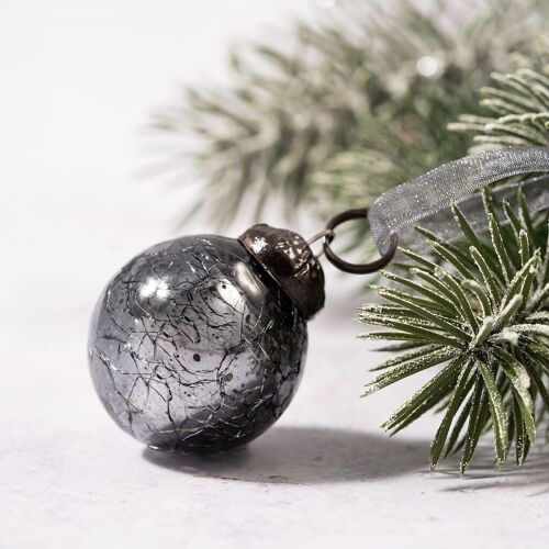 Set of 6 Small 1" Slate Crackle Glass Christmas Decorations Baubles