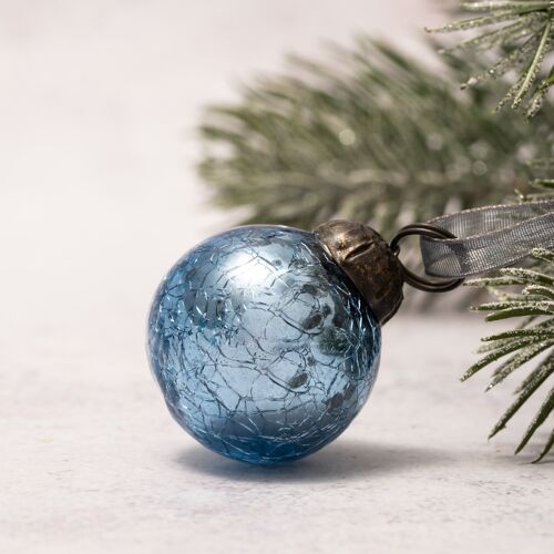Set of 6 Small Sky 1" Crackle Glass Christmas Decorations balls