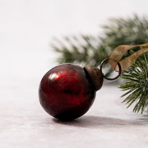 Set of 6 Small 1" Wine Crackle Glass Christmas Decorations Baubles