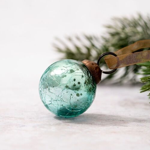 Set of 6 Small 1" Mint Crackle Glass Christmas Decorations Baubles
