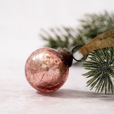 Set di 6 piccole palline di decorazioni natalizie in vetro craquelé rosa da 2,5 cm