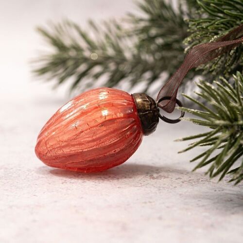 Set of 6 Small 1" Peach Crackle Glass Christmas Decorations Pinecones