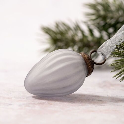 Set of 6 Small 1" Smoke Frosted Glass Christmas Decorations Pinecones