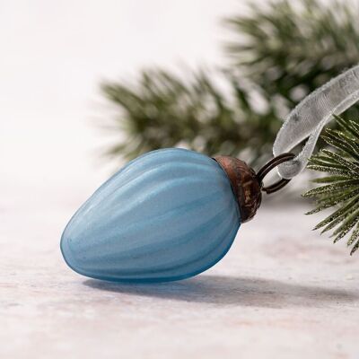 Set of 6 Small 1" Teal Frosted Glass Christmas Decorations Pinecones