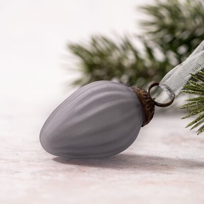 Set of 6 Small 1" Slate Frosted Glass Christmas Decorations Pinecones