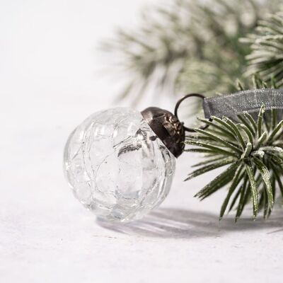 Set of 6 Small 1" Clear Crackle Glass Christmas Decorations Swirls
