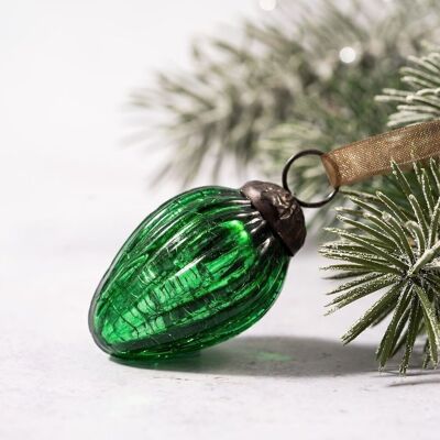 Set of 6 Small 1" Emerald Crackle Christmas Decorations Glass Pinecones