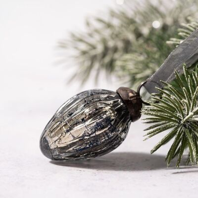 Set of 6 Small 1" Slate  Crackle Christmas Decorations Glass Pinecones