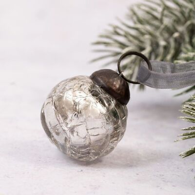 Set di 6 piccole decorazioni natalizie craquelé da 1 pollice, turbinii in argento