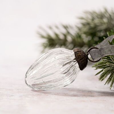 Set of 6 Small 1" Clear  Crackle Christmas Decorations Glass Pinecones