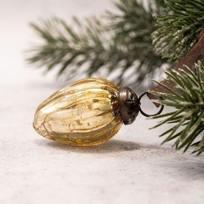 Set di 6 piccole pigne in vetro con decorazioni natalizie in oro craquelé da 1 pollice