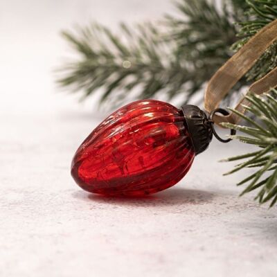 Set di 6 piccole pigne in vetro con decorazioni natalizie craquelé rosse da 1 pollice