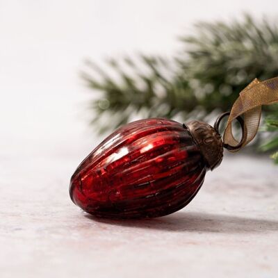 Set of 6 Small 1" Wine  Crackle Christmas Decorations Glass Pinecones