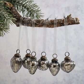 Ensemble de 6 petites boules de Noël en verre craquelé en ardoise de 1 po de conception mixte 2