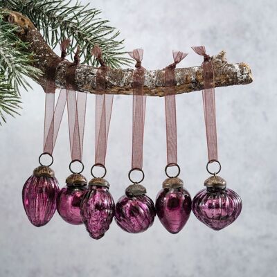 Set mit 6 kleinen, 2,5 cm großen, gemischten Weihnachtskugeln aus Maulbeer-Crackle-Glas