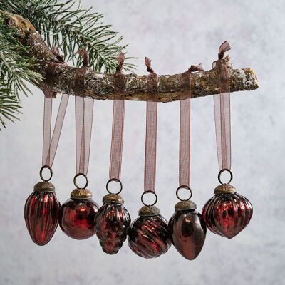 Set mit 6 kleinen Weihnachtskugeln aus Weinglas mit gemischtem Design, 2,5 cm