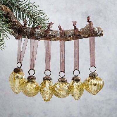 Ensemble de 6 petites boules de Noël en verre craquelé doré de 1 po de conception mixte