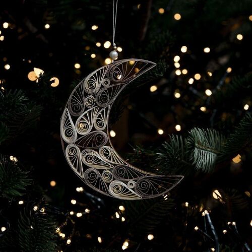 Quilled Gold & White Moon Christmas Tree Decoration