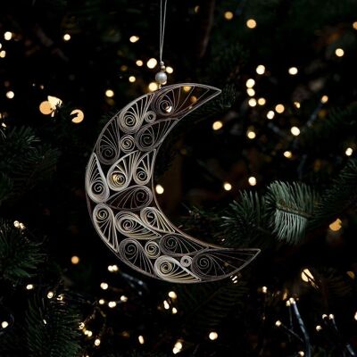Décoration d'arbre de Noël matelassée en or et lune blanche