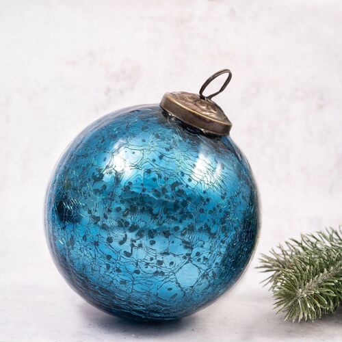 6" XXL Teal Crackle Glass Ball