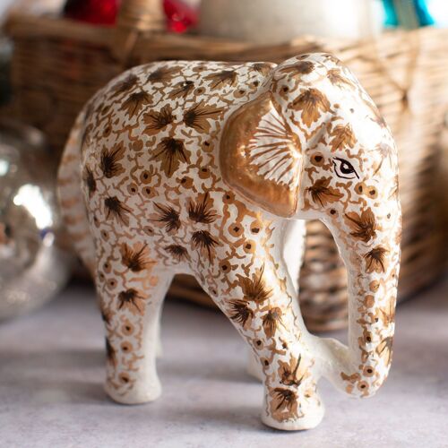 White & Gold Leaf Giant Elephant Paper Mache Ornament