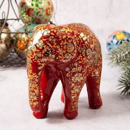 Red & Gold Clover Leaf Giant Elephant Paper Mache Ornament