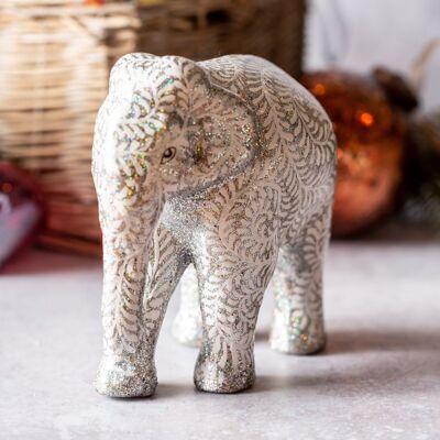 Silver Glitter Swirl Giant Elephant Paper Mache Ornament