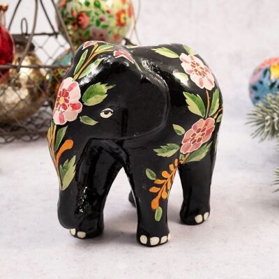 Adorno de papel maché con 18 elefantes gigantes florales indios