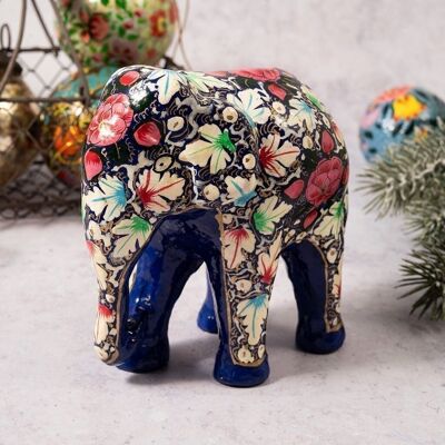 Turquoise & Pink Floral Giant Elephant Paper Mache Ornament