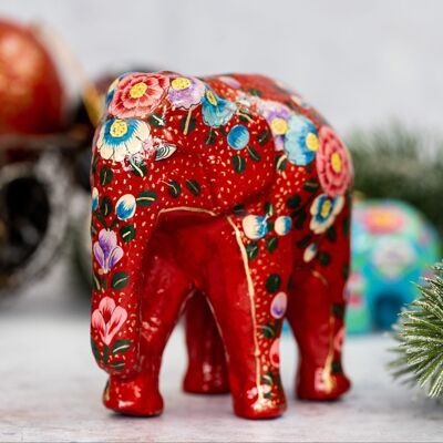 Indischer roter Blumen-Riesenelefant aus Papiermaché-Ornament